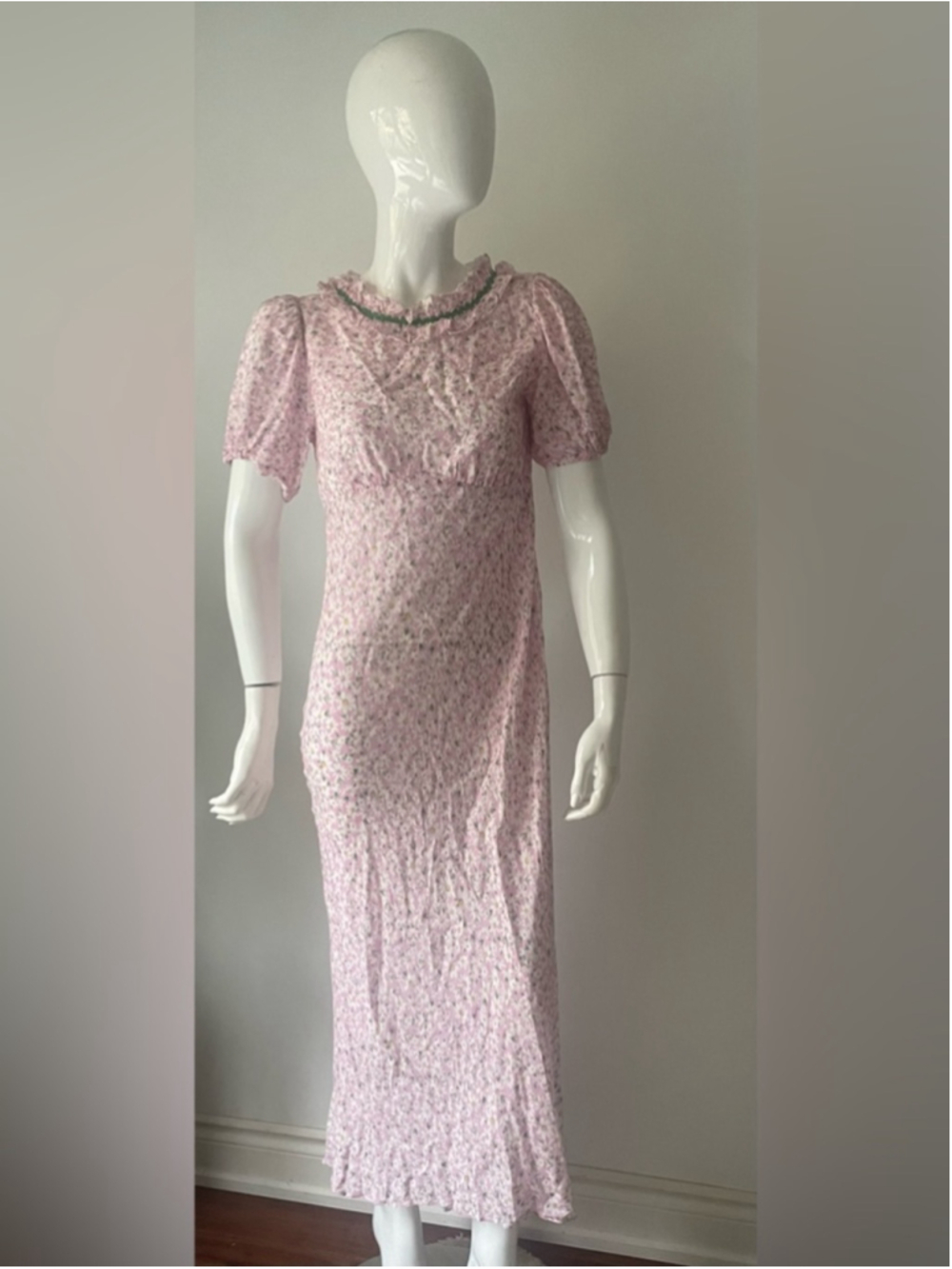 Rixo Deia Pink Floral Ruffled Midi Dress Puff Sleeve Voile Small - Picture 8 of 12
